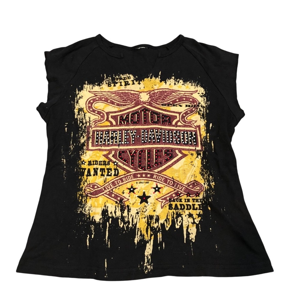 Harley-Davidson Graphic Tank Top Womens Black Studded Motor Cycles Mills NJ